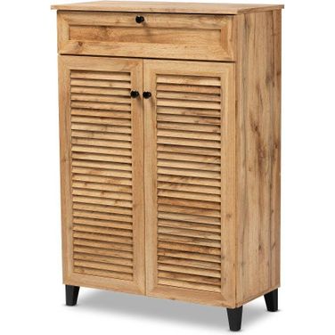 Baxton Studio Coolidge Modern and Contemporary Oak Brown Finished Wood 5 Shelf Shoe Storage Cabinet