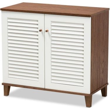 Baxton Studio Coolidge Modern and Contemporary White and Walnut Finished 4-Shelf Wood Shoe Storage Cabinet