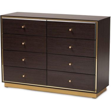 Baxton Studio Cormac Modern and Contemporary Espresso Brown Finished Wood and Gold Metal 8-Drawer Dresser