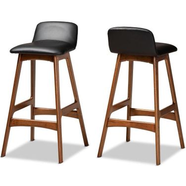 Baxton Studio Darrin Mid Century Modern Black Faux Leather Upholstered And Walnut Brown Finished Wood 2 Piece Bar Stool Set