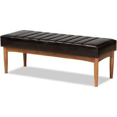 Baxton Studio Daymond Mid-Century Modern Dark Brown Faux Leather Upholstered And Walnut Brown Finished Wood Dining Bench