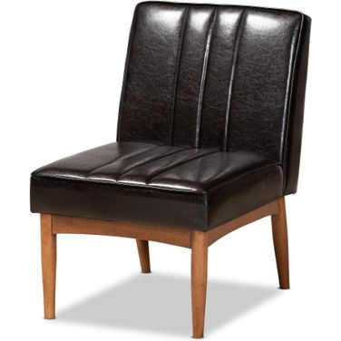 Baxton Studio Daymond Mid-Century Modern Dark Brown Faux Leather Upholstered And Walnut Brown Finished Wood Dining Chair
