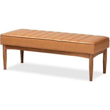 Baxton Studio Daymond Mid-Century Modern Tan Faux Leather Upholstered And Walnut Brown Finished Wood Dining Bench