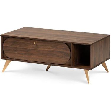 Baxton Studio Edel Mid-Century Modern Walnut Brown and Gold Finished Wood Coffee Table