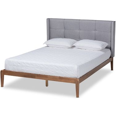 Baxton Studio Edmond Modern and Contemporary Grey Fabric Upholstered and Ash Walnut Brown Finished Wood King Size Platform Bed