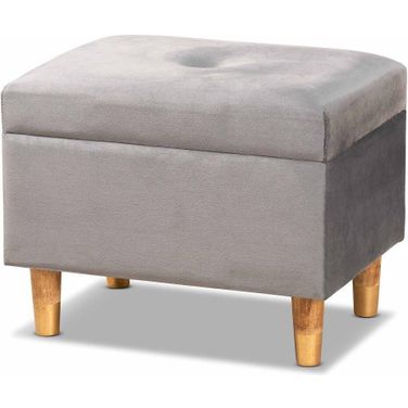 Baxton Studio Elias Modern And Contemporary Grey Velvet Fabric Upholstered And Oak Brown Finished Wood Storage Ottoman