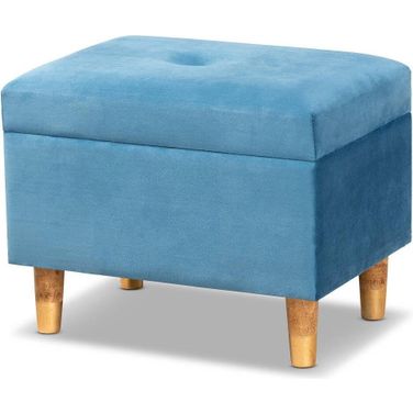 Baxton Studio Elias Modern And Contemporary Sky Blue Velvet Fabric Upholstered And Oak Brown Finished Wood Storage Ottoman