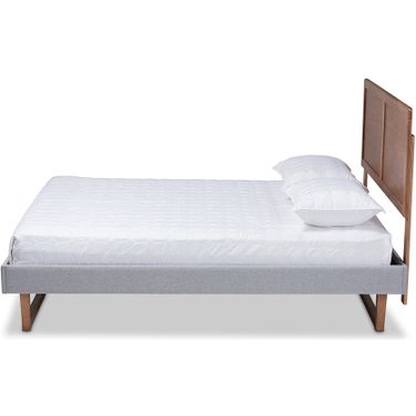 Baxton Studio Eloise Rustic Modern Light Grey Fabric Upholstered and Ash Walnut Brown Finished Wood Full Size Platform Bed