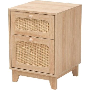 Baxton Studio Elsbeth Mid Century Modern Light Brown Finished Wood and Natural Rattan 1 Drawer End Table