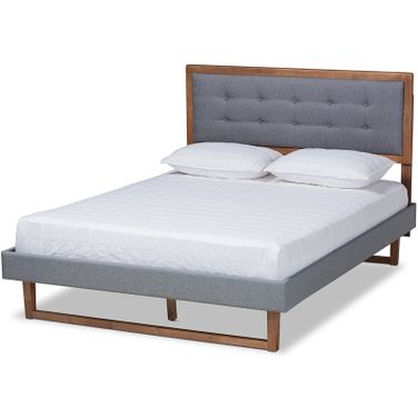 Baxton Studio Emele Modern Transitional Dark Grey Fabric Upholstered and Ash Walnut Brown Finished Wood Queen Size Platform Bed