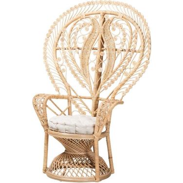 Baxton Studio Fedra Modern Bohemian Natural Brown Rattan Peacock Accent Chair