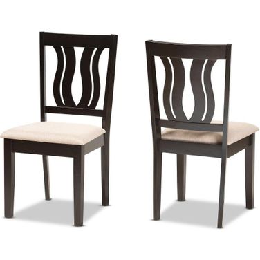 Baxton Studio Fenton Modern And Contemporary Sand Fabric Upholstered And Dark Brown Finished Wood 2 Piece Dining Chair Set