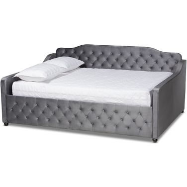 Baxton Studio Freda Transitional and Contemporary Grey Velvet Fabric Upholstered and Button Tufted Full Size Daybed