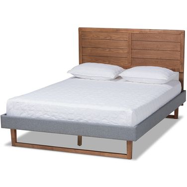 Baxton Studio Gabriela Rustic Modern Dark Grey Fabric Upholstered and Ash Walnut Brown Finished Wood Queen Size Platform Bed