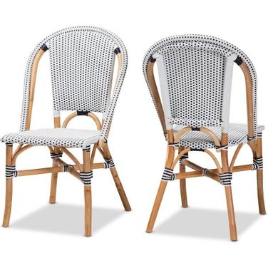 Genica Classic French Black and White Weaving and Natural Brown Rattan Dining Chair Set