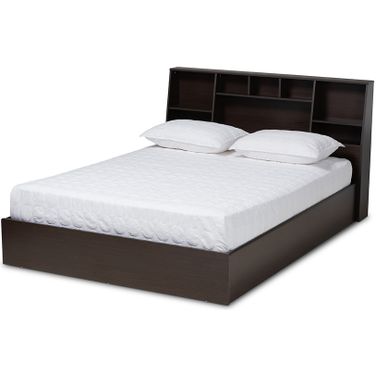 Baxton Studio Geoffrey Modern and Contemporary Dark Brown Finished Wood Queen Size Platform Storage Bed with Shelves