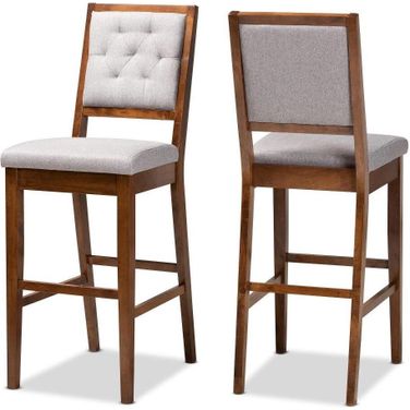 Baxton Studio Gideon Modern and Contemporary Grey Fabric Upholstered and Walnut Brown Finished Wood 2-Piece Bar Stool Set