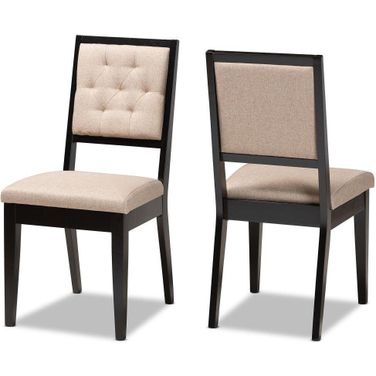 Baxton Studio Gideon Modern And Contemporary Sand Fabric Upholstered And Dark Brown Finished Wood 2-Piece Dining Chair Set
