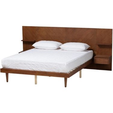 Baxton Studio Graham Mid Century Modern Transitional Ash Walnut Finished Wood Queen Size Platform Storage Bed with Built In Nightstands