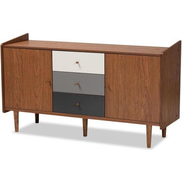 Baxton Studio Halden Mid Century Modern Multicolor Walnut Brown And Grey Gradient Finished Wood 2 Door Dining Room Sideboard Buffet