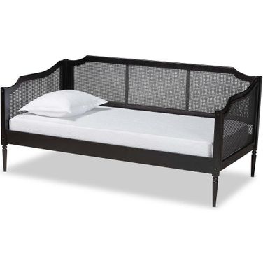 Baxton Studio Hancock Mid-Century Modern Charcoal Finished Wood And Synthetic Rattan Twin Size Daybed
