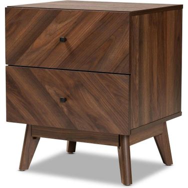 Baxton Studio Hartman Mid Century Modern Walnut Brown Finished Wood 2 Drawer Nightstand