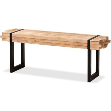 Henson Rustic And Industrial Natural Brown Wood And Black Finished Metal Bench