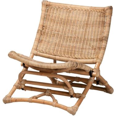 Baxton Studio Herrara Modern Bohemian Natural Brown Antique Rattan Foldable Lounge Chair