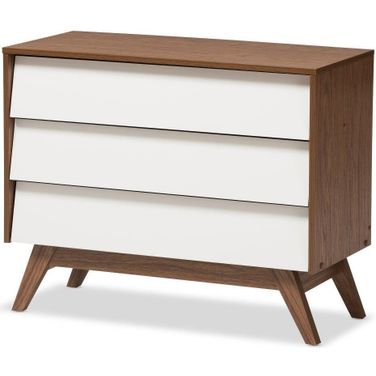 Baxton Studio Hildon Mid-Century Modern White And Walnut Wood 3-Drawer Storage Chest