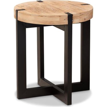 Horace Rustic And Industrial Natural Brown Wood And Black Finished Metal End Table