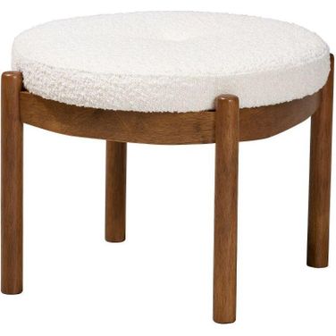 Baxton Studio Iliana Japandi Cream Boucle Fabric and Walnut Brown Finished Rubberwood Ottoman Footstool