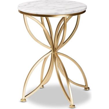 Baxton Studio Jaclyn Modern And Contemporary Gold Finished Metal End Table With Marble Tabletop