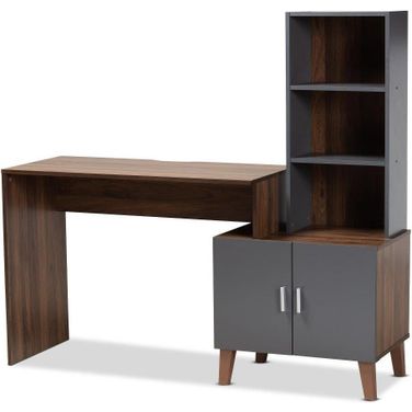 Baxton Studio Jaeger Modern And Contemporary Two Tone Walnut Brown And Dark Grey Finished Wood Storage Desk With Shelves