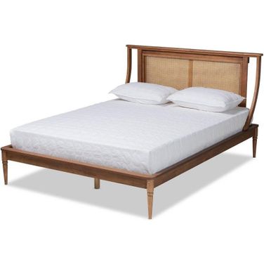 Baxton Studio Jamila Modern Transitional Walnut Brown Finished Wood and Synthetic Rattan King Size Platform Bed