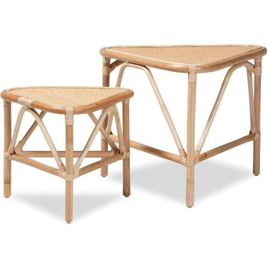 Baxton Studio Jayden Modern Bohemian Natural Brown Finished Rattan 2-Piece End Table Set