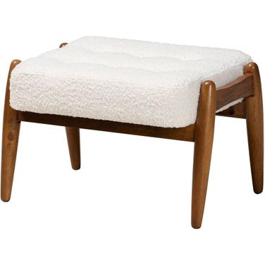 Baxton Studio Jeanine Japandi Cream Boucle Fabric and Walnut Brown Finished Rubberwood Ottoman Footstool