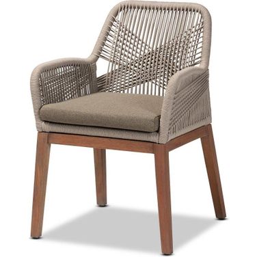 Baxton Studio Jennifer Mid-Century Transitional Grey Woven Rope Mahogany Dining Arm Chair