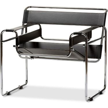 Baxton Studio Jericho Black Leather Mid-Century Modern Accent Chair