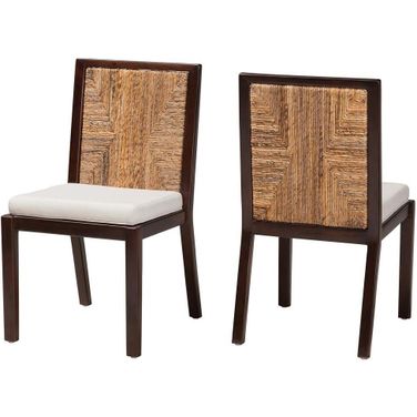 Joana Modern Bohemian Dark Brown Mahogany Wood and Natural Abaca Dining Side Chair