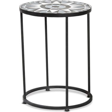 Baxton Studio Kaden Modern and Contemporary Multi-Colored Glass and Black Metal Outdoor Side Table