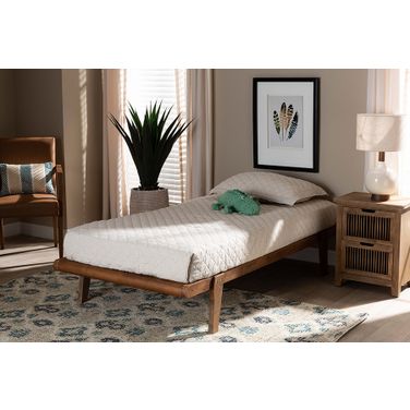 Baxton Studio Kaia Mid-Century Modern Walnut Brown Finished Wood Twin Size Platform Bed Frame