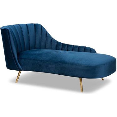Baxton Studio Kailyn Glam and Luxe Navy Blue Velvet Fabric Upholstered and Gold Finished Chaise