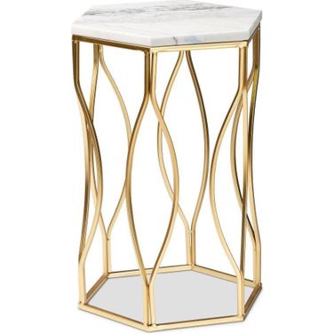 Baxton Studio Kalena Modern And Contemporary Gold Metal End Table With Marble Tabletop