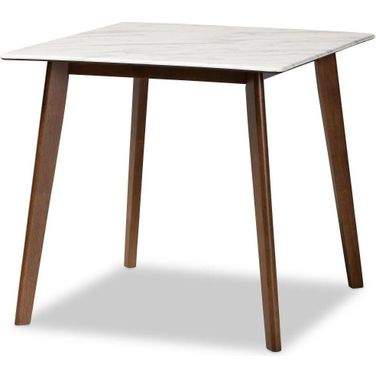 Baxton Studio Kaylee Mid Century Modern Transitional Walnut Brown Finished Wood Dining Table With Faux Marble Tabletop