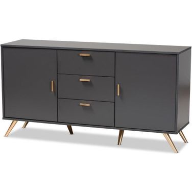 Baxton Studio Kelson Modern And Contemporary Dark Grey And Gold Finished Wood 2 Door Sideboard Buffet
