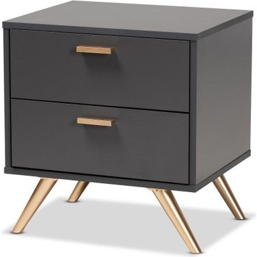 Baxton Studio Kelson Modern And Contemporary Dark Grey And Gold Finished Wood 2 Drawer Nightstand