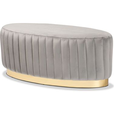 Baxton Studio Kirana Glam and Luxe Grey Velvet Fabric Upholstered and Gold PU Leather Ottoman