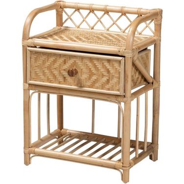 Baxton Studio Kobie Modern Bohemian Natural Brown Rattan 1 Drawer Nightstand