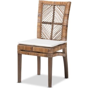 Baxton Studio Laluna Modern Bohemian Grey Natural Rattan And Mahogany Dining Chair With Cushion