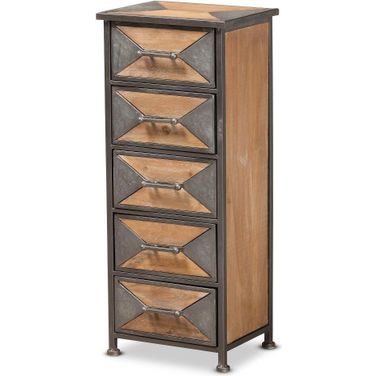 Laurel Rustic Industrial Antique Grey Finished Metal And Whitewashed Oak Brown Wood 5 Drawer Accent Storage Cabinet